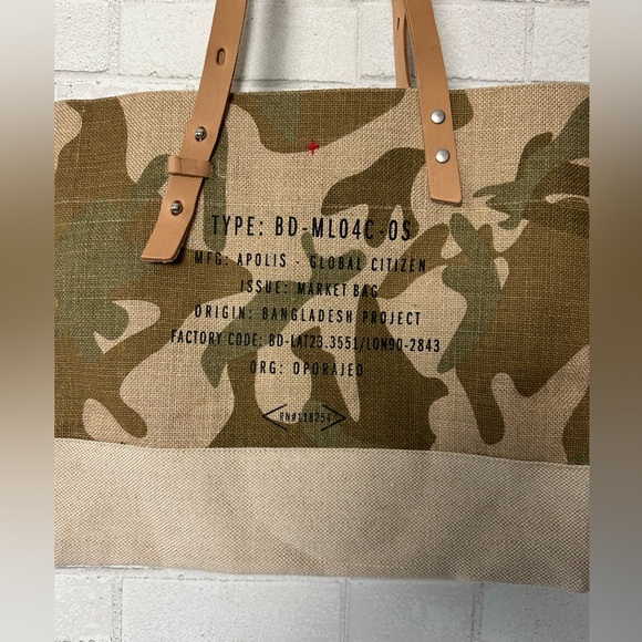 Apolis Market Bag Large Burlap Shoulder Market Bag Leather Handles New Como - Picture 2 of 10
